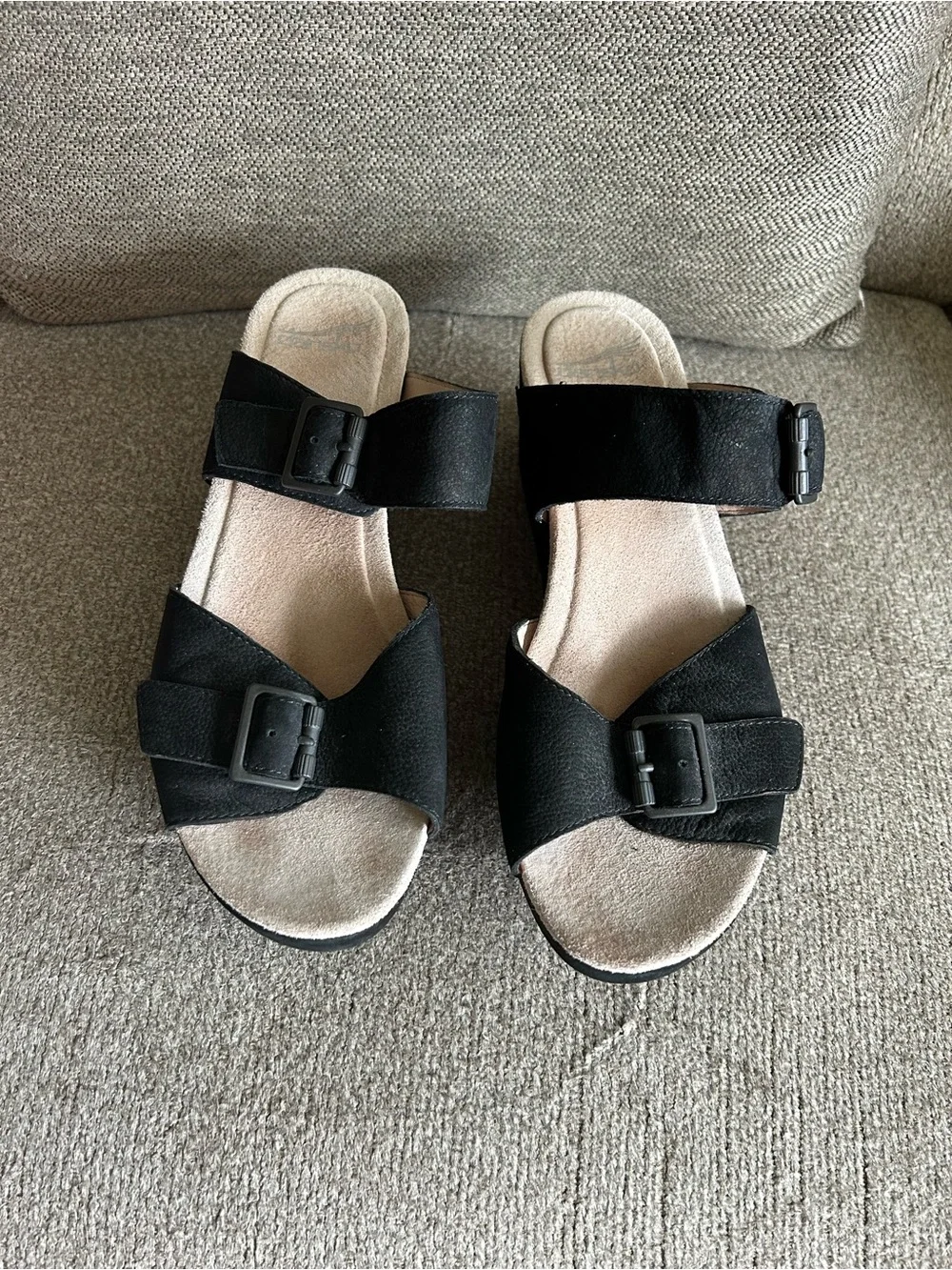 DANSKO Women's Selma Black Suede Leather  Platform Wedge Sandals Size 38 (US 9)
